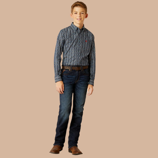 Ariat Boys Rochard Classic Fit Long Sleeve Shirt - Chambray Blue