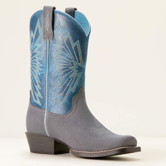 Ariat 9" Youth Decatur Cutter Toe Western Boot - Mineral Suede/Downpour