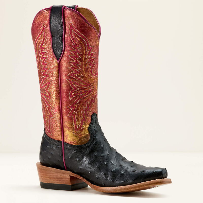 Load image into Gallery viewer, Ariat 13" Futurity Revival Full Quill Ostrich Cutter Toe Boot - Jet Black
