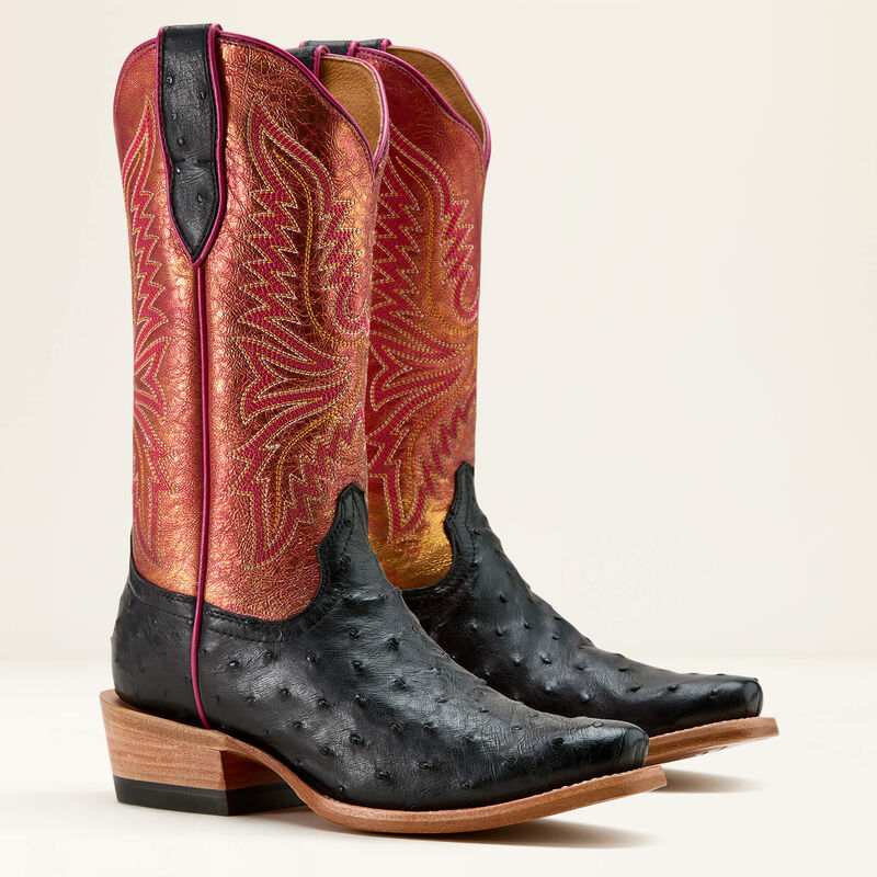 Load image into Gallery viewer, Ariat 13" Futurity Revival Full Quill Ostrich Cutter Toe Boot - Jet Black
