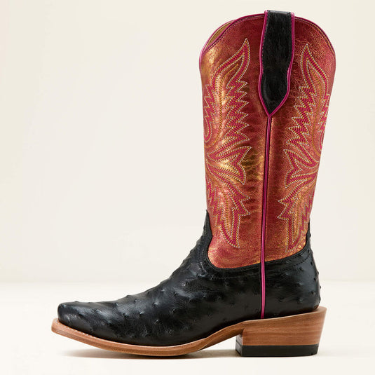 Ariat 13" Futurity Revival Full Quill Ostrich Cutter Toe Boot - Jet Black