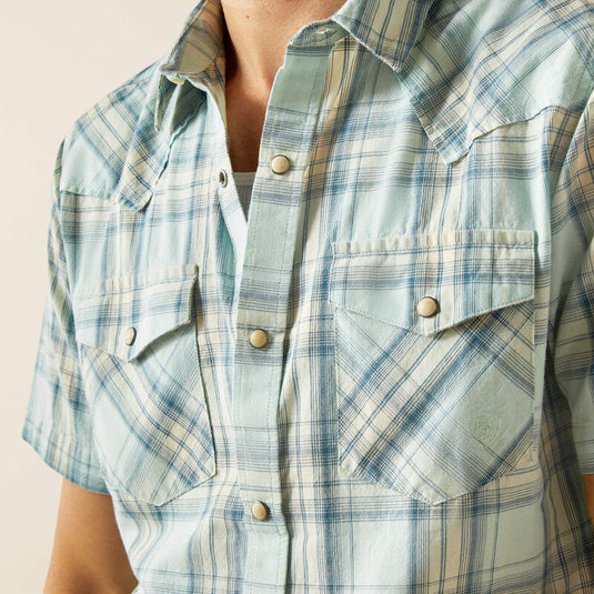 Ariat Mens Hinkle Retro Fit Short Sleeve Snap Shirt - Aqua