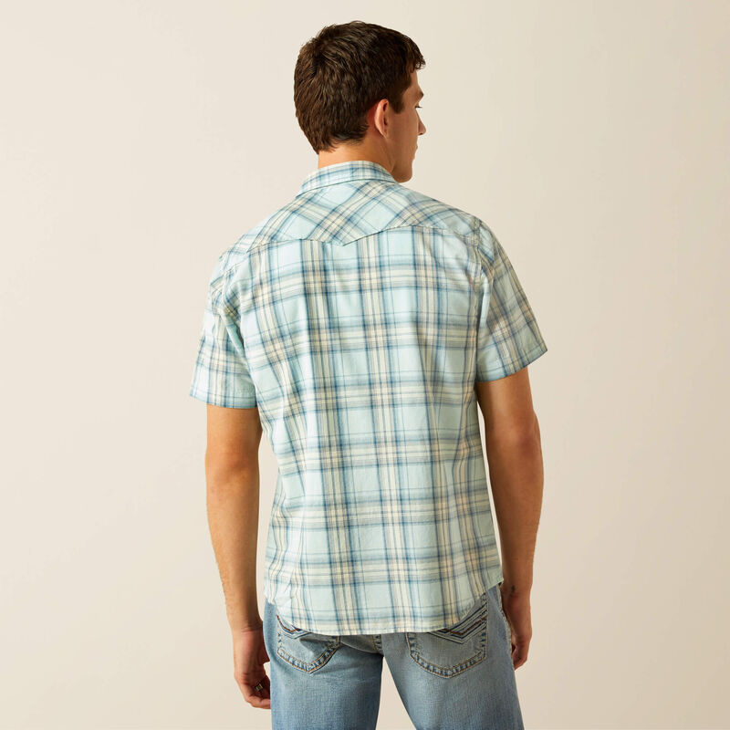 Load image into Gallery viewer, Ariat Mens Hinkle Retro Fit Short Sleeve Snap Shirt - Aqua
