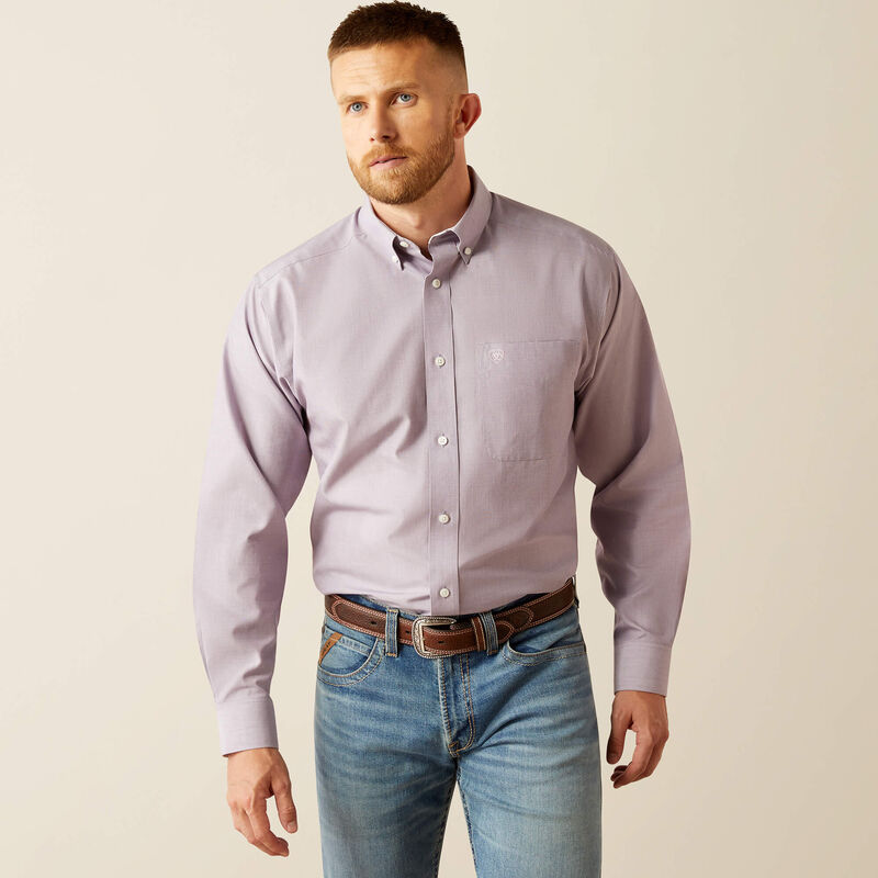 Load image into Gallery viewer, Ariat Mens Wrinkle Free Solid Classic Fit Long Sleeve Shirt - Lilac
