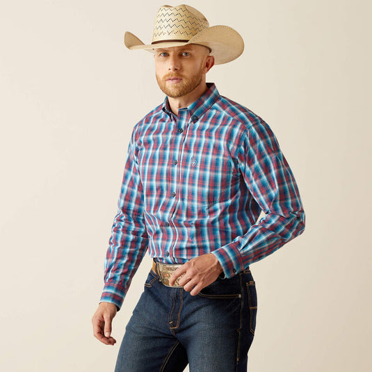 Ariat Mens Pro Series Smith Classic Fit Long Sleeve Plaid Shirt - Navy