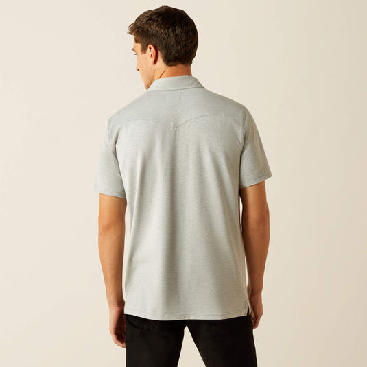 Ariat Mens Retro Western Snap Short Sleeve Polo Shirt - Light Gray Heather