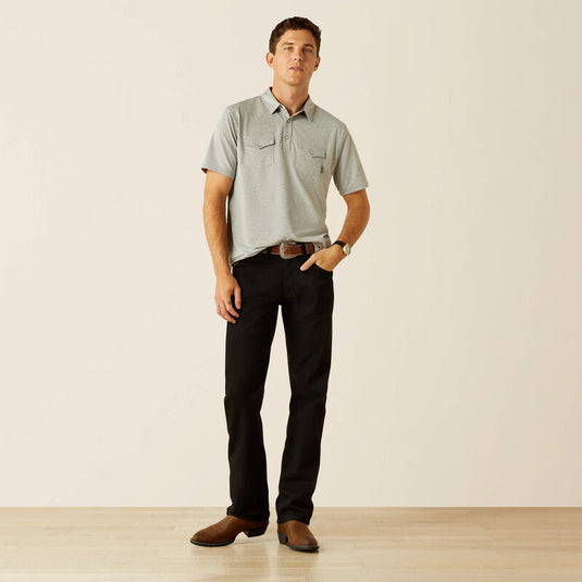 Ariat Mens Retro Western Snap Short Sleeve Polo Shirt - Light Gray Heather