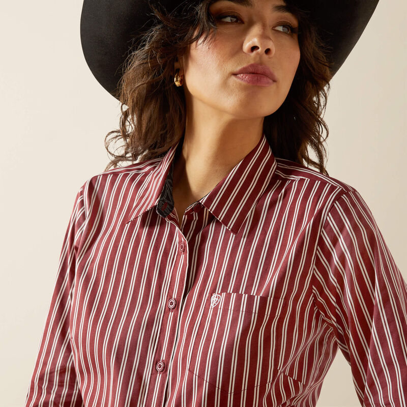 Load image into Gallery viewer, Ariat Womens Kirby Stretch Stripe Shirt - Cabernet

