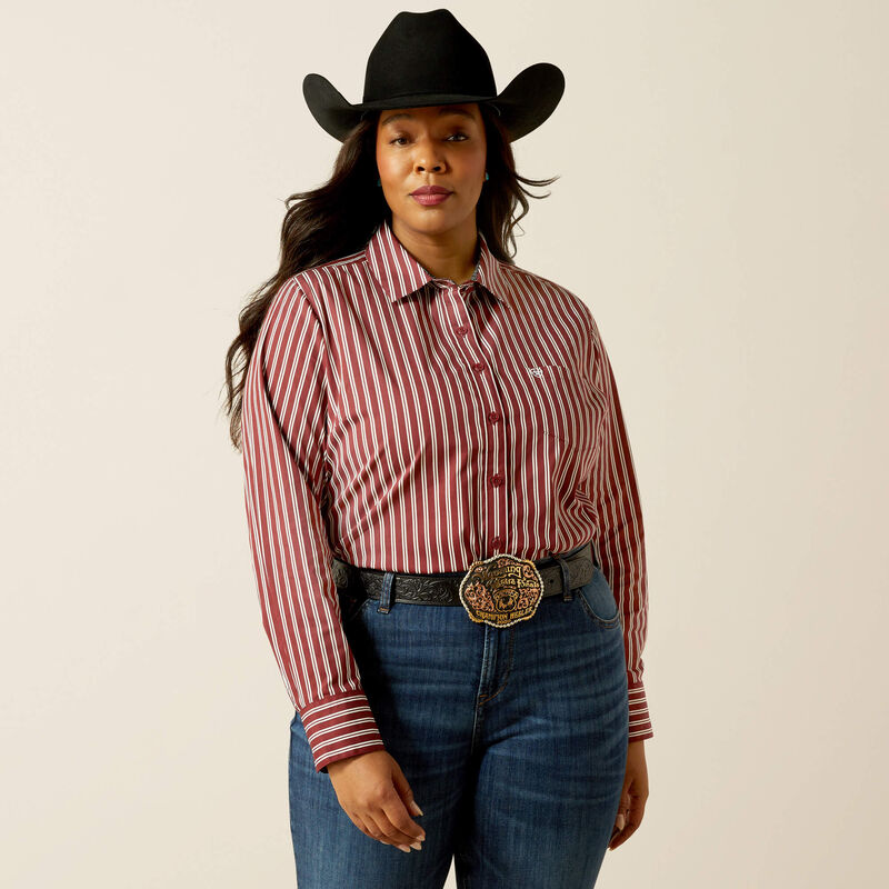 Load image into Gallery viewer, Ariat Womens Kirby Stretch Stripe Shirt - Cabernet
