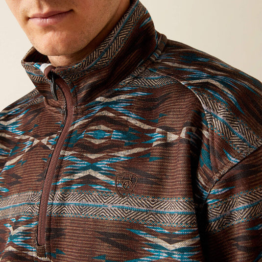 Ariat Mens Caldwell Logo 1/4 Zip Sweater - Deep Mahogany Southwest