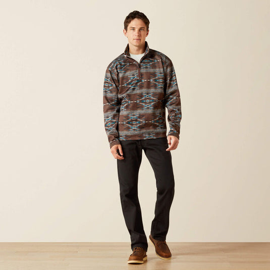 Ariat Mens Caldwell Logo 1/4 Zip Sweater - Deep Mahogany Southwest