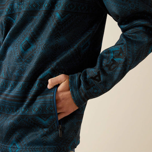 Ariat Mens Caldwell Logo 1/4 Zip Sweater - Dark Teal Southwest