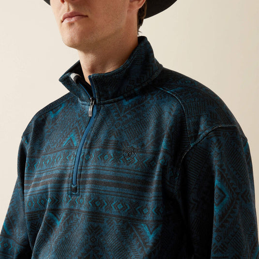 Ariat Mens Caldwell Logo 1/4 Zip Sweater - Dark Teal Southwest