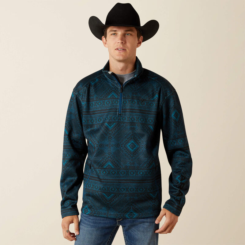 Load image into Gallery viewer, Ariat Mens Caldwell Logo 1/4 Zip Sweater - Dark Teal Southwest
