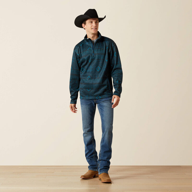 Load image into Gallery viewer, Ariat Mens Caldwell Logo 1/4 Zip Sweater - Dark Teal Southwest
