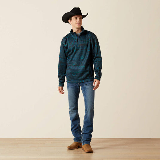 Ariat Mens Caldwell Logo 1/4 Zip Sweater - Dark Teal Southwest