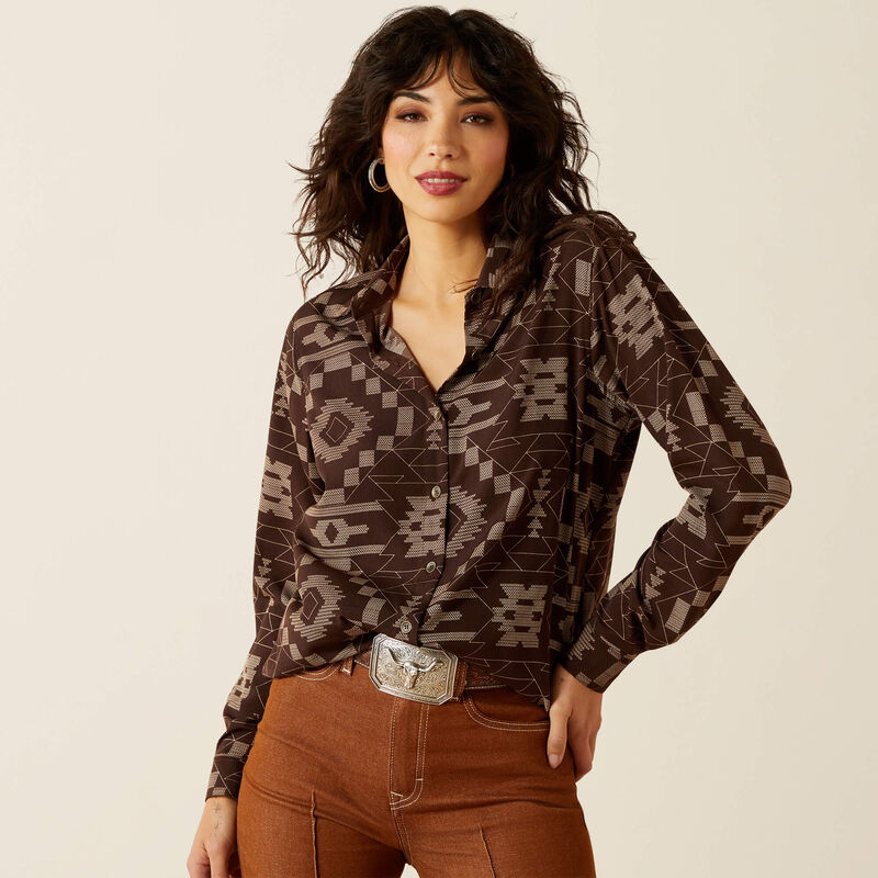Load image into Gallery viewer, Ariat Womens Homestyle Long Sleeve Shirt - Southwest Cross Stitch
