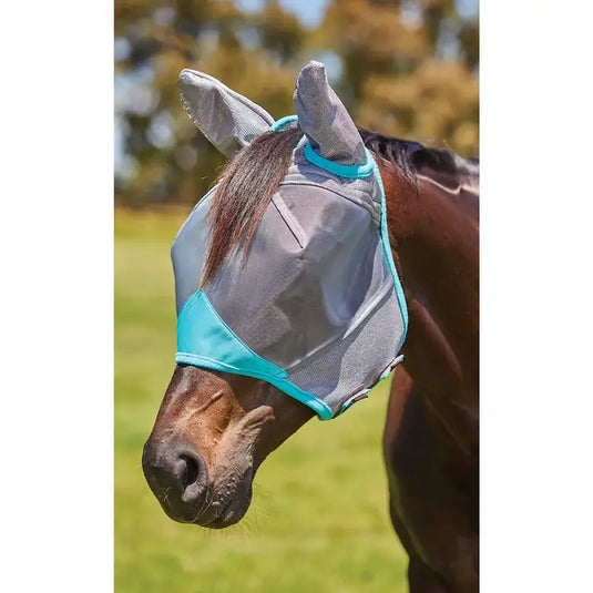 Weatherbeeta ComFiTec Deluxe Fine Mesh Fly Mask with Ears - Gray/Turquoise