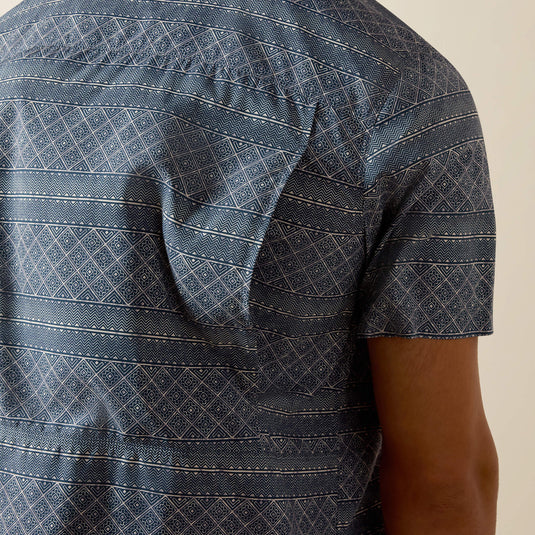 Ariat Mens VentTek Outbound Fitted Short Sleeve Print Shirt - Dark Denim