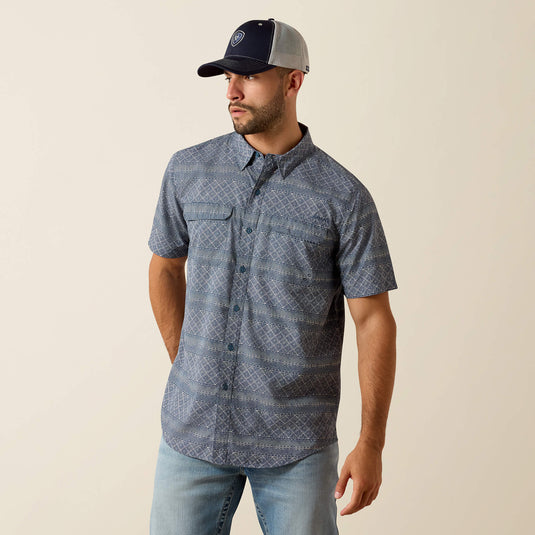 Ariat Mens VentTek Outbound Fitted Short Sleeve Print Shirt - Dark Denim