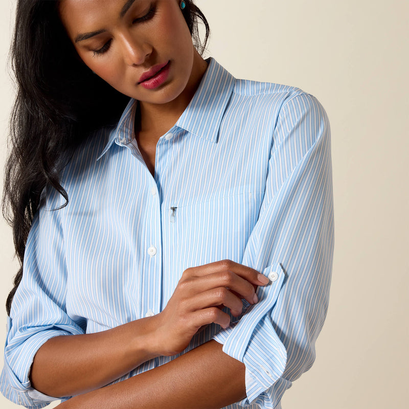 Load image into Gallery viewer, Ariat Womens VentTek Long Sleeve Stripe Shirt - Nantucket Breeze Railroad Stripe
