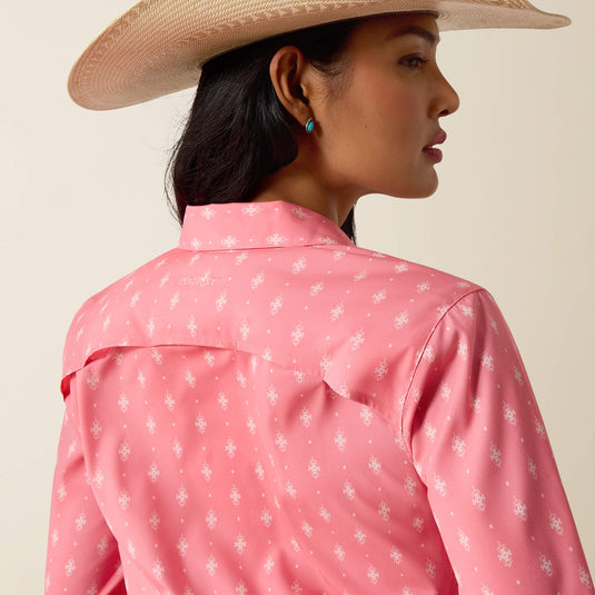 Ariat Womens VentTek Stretch Long Sleeve Print Shirt - Sun Kissed Coral Print