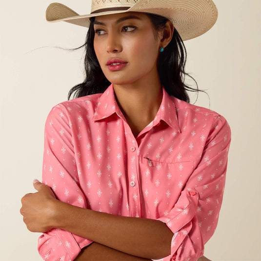 Ariat Womens VentTek Stretch Long Sleeve Print Shirt - Sun Kissed Coral Print
