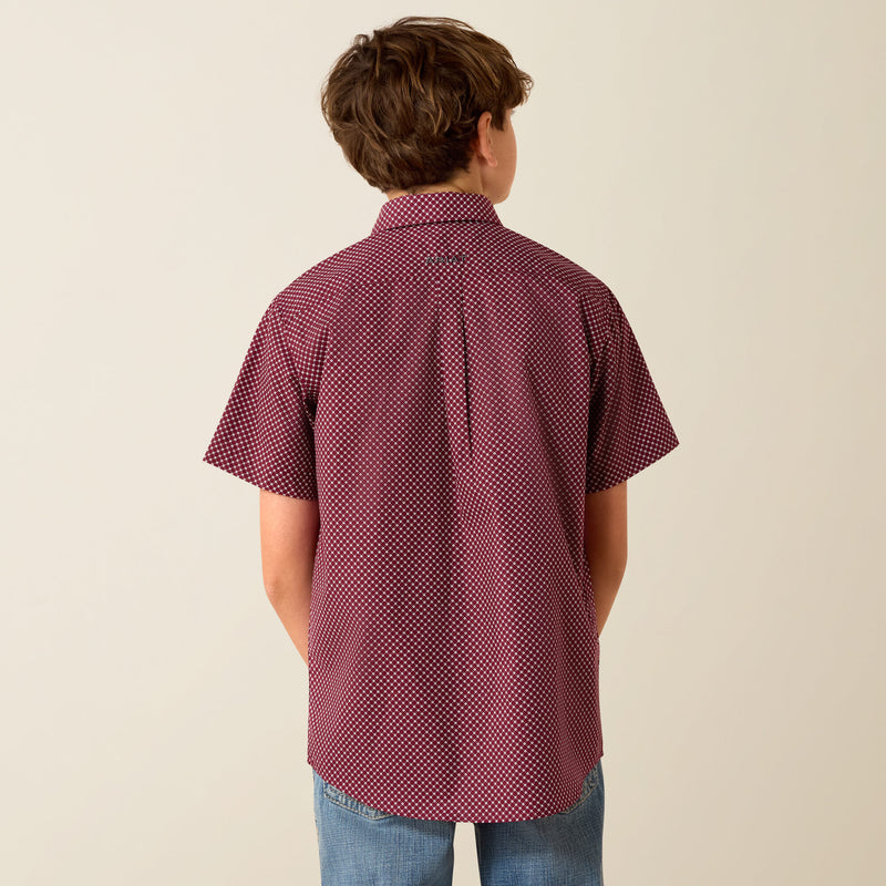 Load image into Gallery viewer, Ariat Boys Pippin Classic Fit Long Sleeve Shirt - Maroon Banner Geo Print
