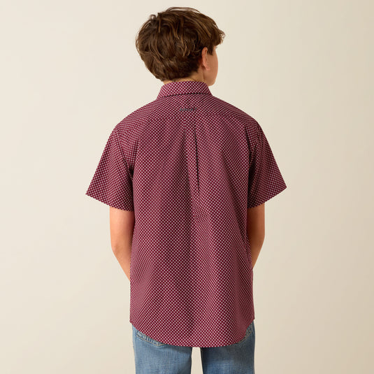 Ariat Boys Pippin Classic Fit Long Sleeve Shirt - Maroon Banner Geo Print