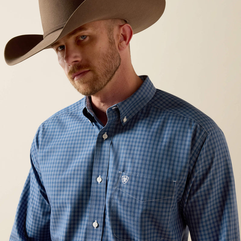 Load image into Gallery viewer, Ariat Mens Wrinkle Free Canyon Classic Fit Long Sleeve Shirt - Ensign Blue Plaid
