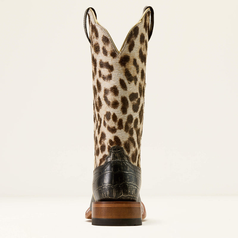 Load image into Gallery viewer, Ariat 12" Frontier Farrah Wide Square Toe Boot - Midnight Croc Print|Gilded Leopard Hair-On
