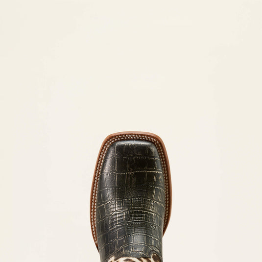 Ariat 12" Frontier Farrah Wide Square Toe Boot - Midnight Croc Print|Gilded Leopard Hair-On