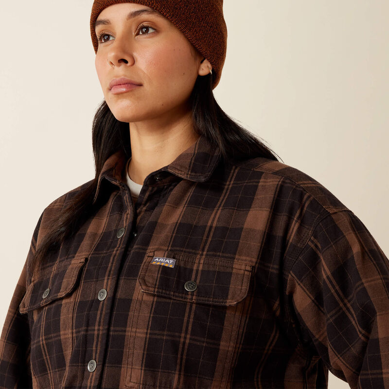 Load image into Gallery viewer, Ariat Womens Rebar Flannel Insulated Shirt Jacket - Rain Drum
