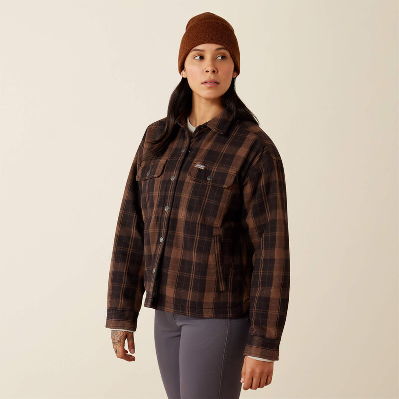 Load image into Gallery viewer, Ariat Womens Rebar Flannel Insulated Shirt Jacket - Rain Drum

