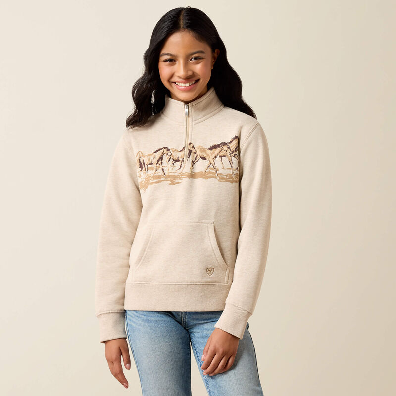 Load image into Gallery viewer, Ariat Girls Running Wild 1/4 Zip Sweatshirt - Oatmeal Heather
