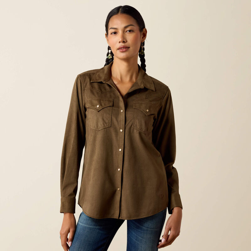 Load image into Gallery viewer, Ariat Womens Autumn Drift Western Snap Shirt - Olive Suede
