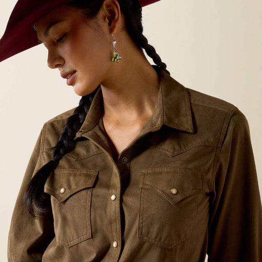 Ariat Womens Autumn Drift Western Snap Shirt - Olive Suede