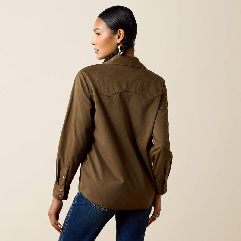 Load image into Gallery viewer, Ariat Womens Autumn Drift Western Snap Shirt - Olive Suede
