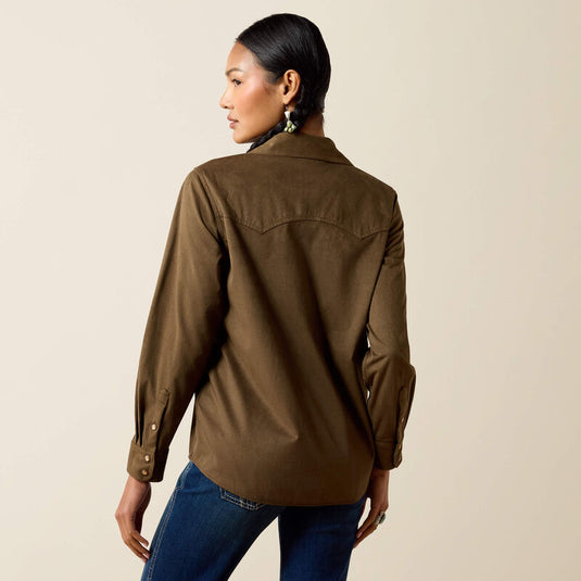Ariat Womens Autumn Drift Western Snap Shirt - Olive Suede