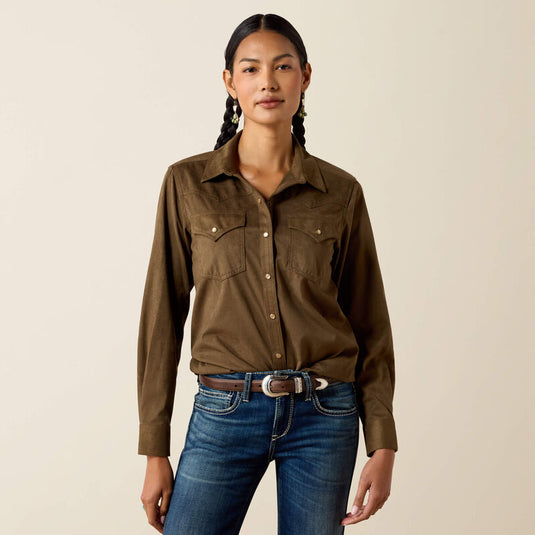 Ariat Womens Autumn Drift Western Snap Shirt - Olive Suede