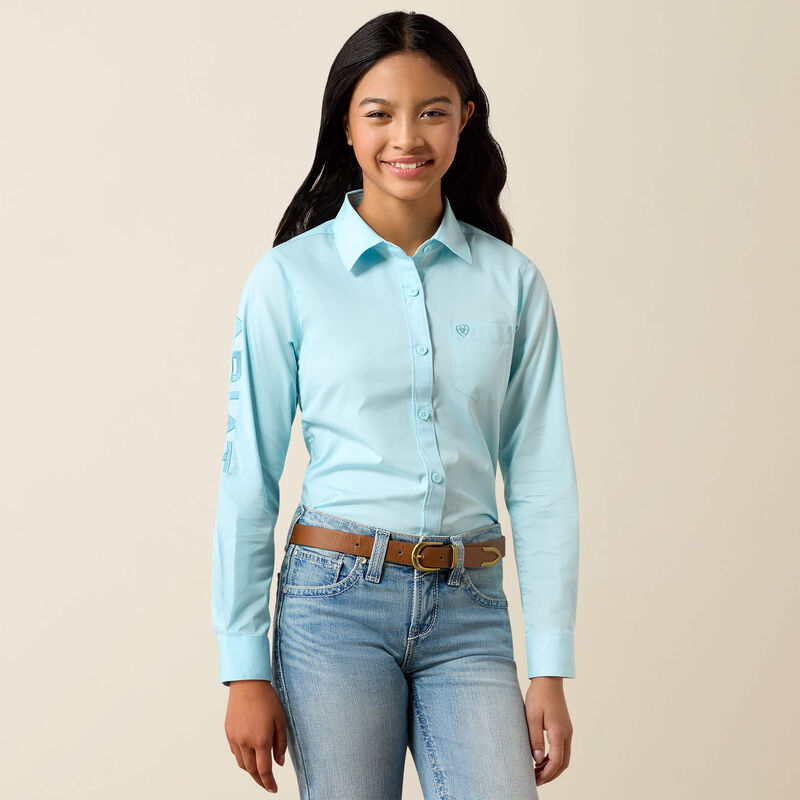 Load image into Gallery viewer, Ariat Girls Kirby Long Sleeve Stripe Shirt - Saltwater Henna Stripe

