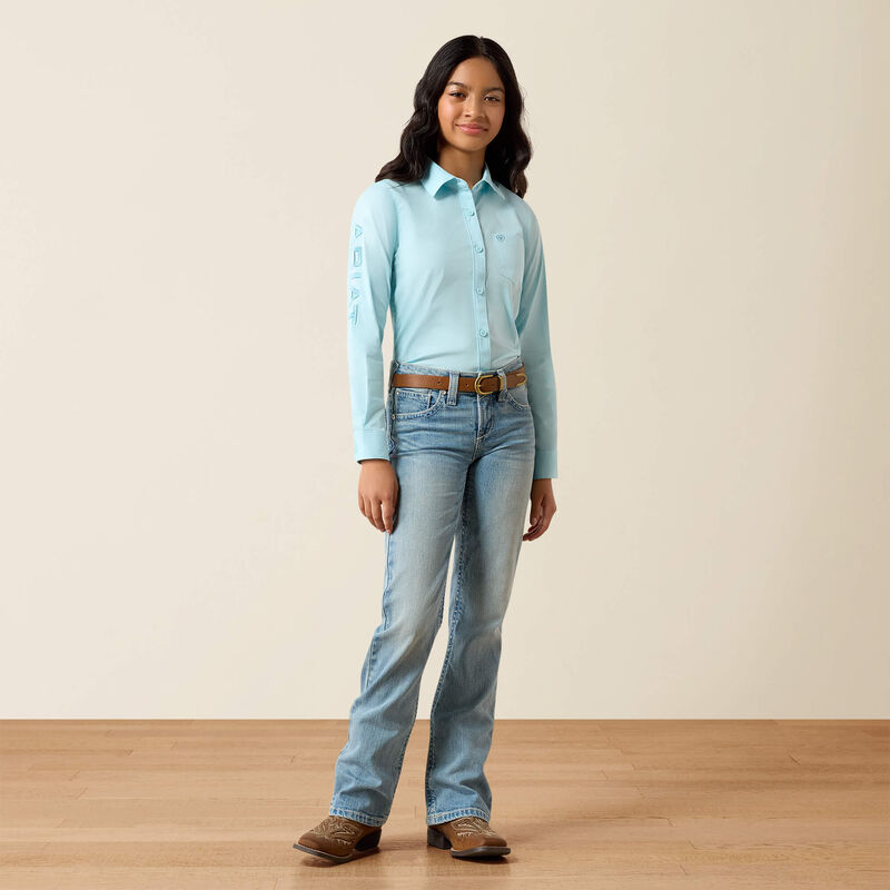 Load image into Gallery viewer, Ariat Girls Kirby Long Sleeve Stripe Shirt - Saltwater Henna Stripe

