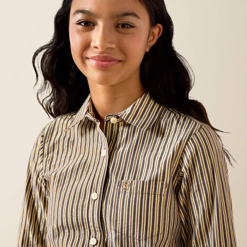 Load image into Gallery viewer, Ariat Girls Kirby Long Sleeve Stripe Shirt - Chocolate Plum Stripe
