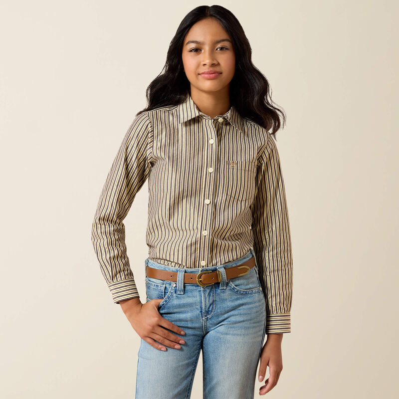 Load image into Gallery viewer, Ariat Girls Kirby Long Sleeve Stripe Shirt - Chocolate Plum Stripe
