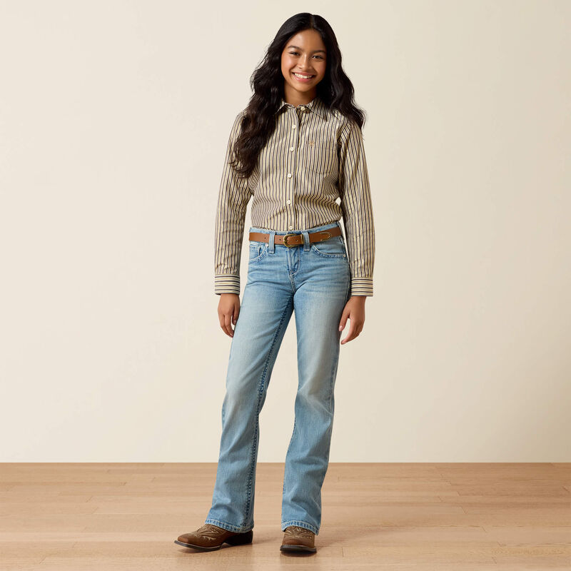Load image into Gallery viewer, Ariat Girls Kirby Long Sleeve Stripe Shirt - Chocolate Plum Stripe
