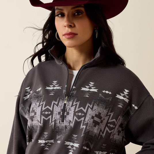 Ariat Womens 1/4 Zip Sweatshirt - Black Acid Wash