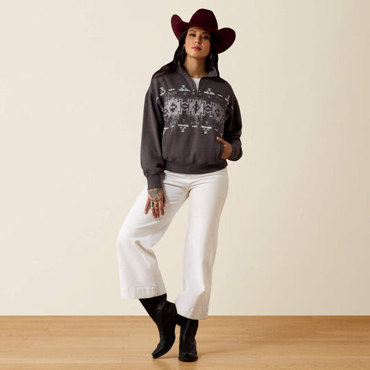 Ariat Womens 1/4 Zip Sweatshirt - Black Acid Wash