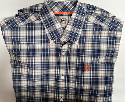 Cinch Mens Short Sleeve Plaid Print Shirt