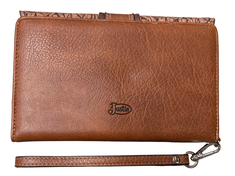 Load image into Gallery viewer, Justin Tan w/ Floral Emboss &amp; Turquoise Stone Concho Slim Wallet
