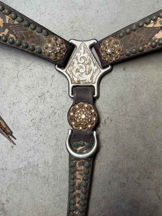 Used Louis Vuitton & Leopard w/ Dots & Conchos Breast Collar - 1.5"